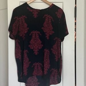 Navy & Burgundy Patterned Short Sleeve Women's Top